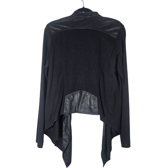 CAbi Women Black Faux Leather-Trim Waterfall Jacket M Whimsygoth Glam Minimalist - Picture 4 of 14